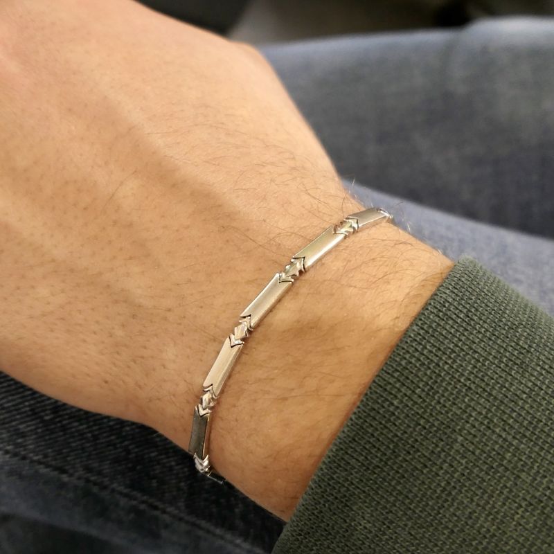 Image 11 of White gold bar link bracelet; 18.5 cm