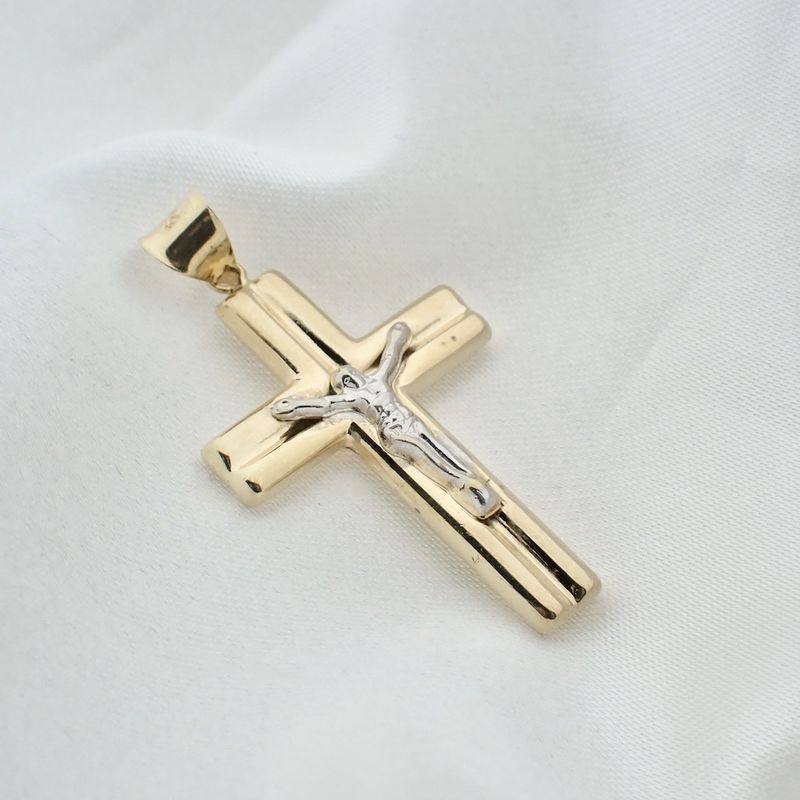 Image 2 of Two-tone gold pendant of a cross with corpus