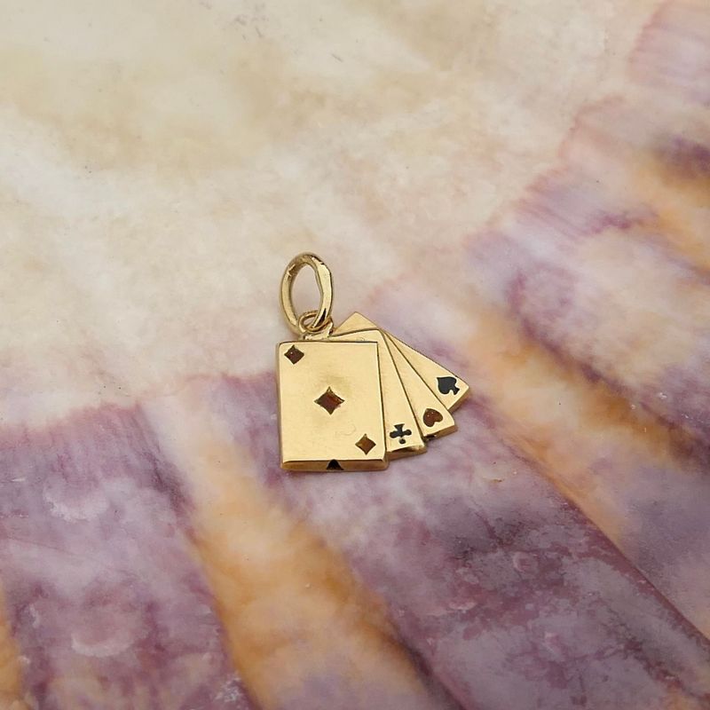 Image 2 of Gold playing card pendant with enamel