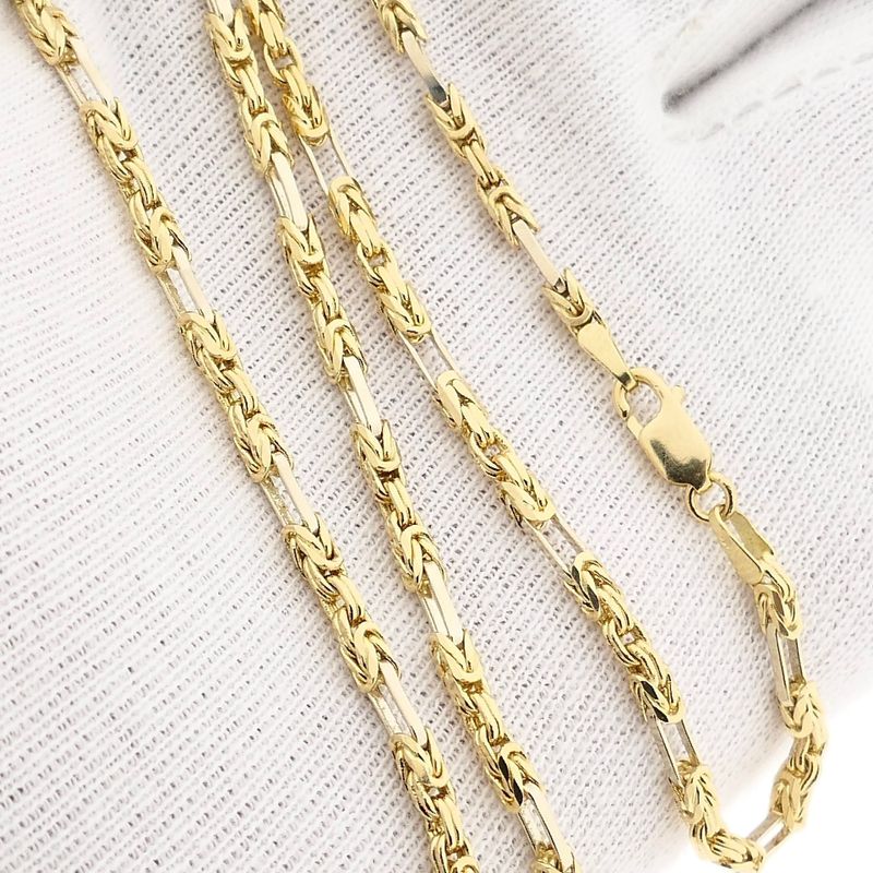 Afbeelding 8 van Bicolor gouden vierkante koningsschakel ketting | 45,5 cm
