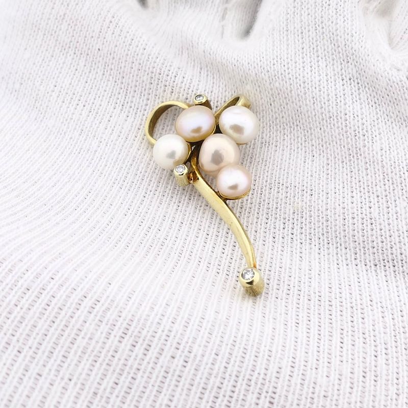 Image 11 of Gold Pendant with Baroque Pearl & Diamond; 14kt; 0.08 ct