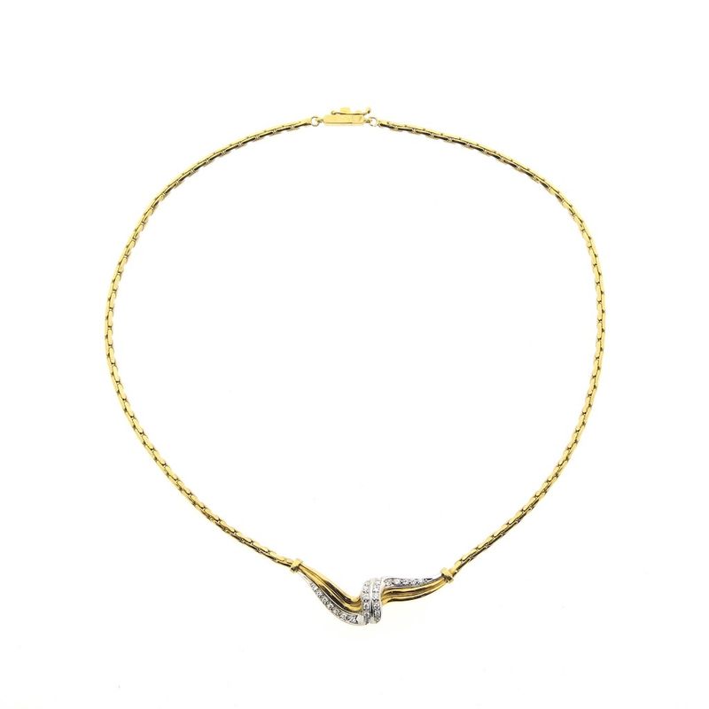 Image 3 of 18K Two-tone gold necklace with diamonds; 0.72 ct. | 42 cm