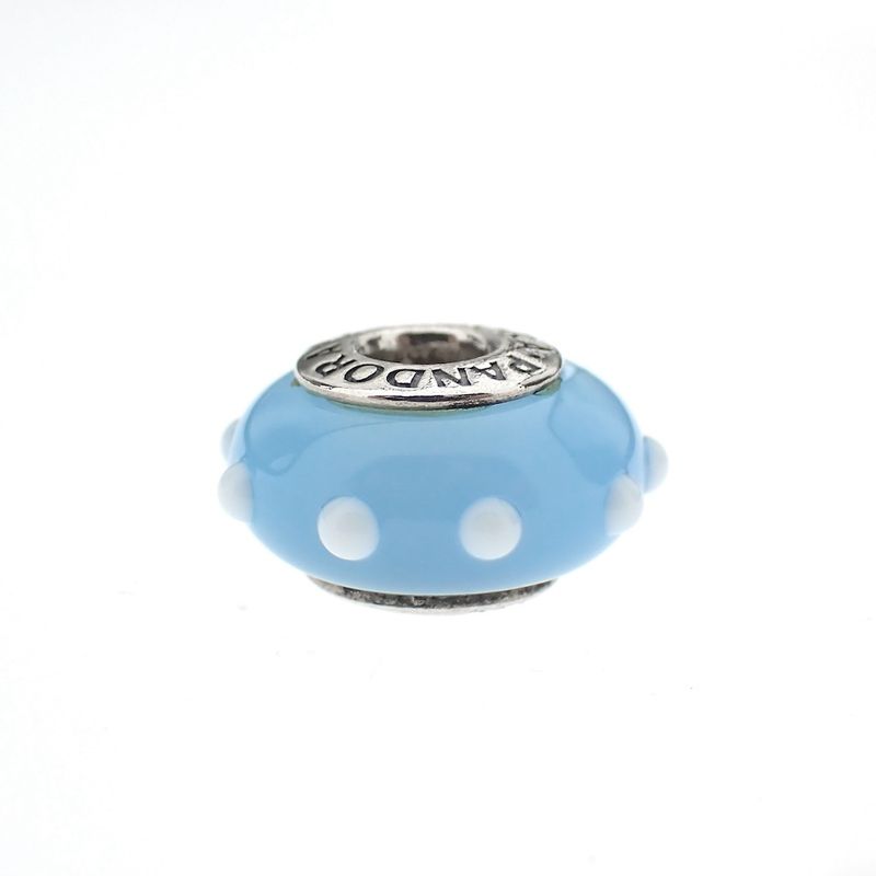 Image 3 of Pandora charm; Silver; Blue/White Seeing Spots