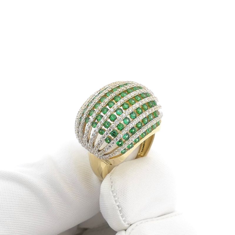 Image 9 of Golden Curved Ring with White and Green Zirconia