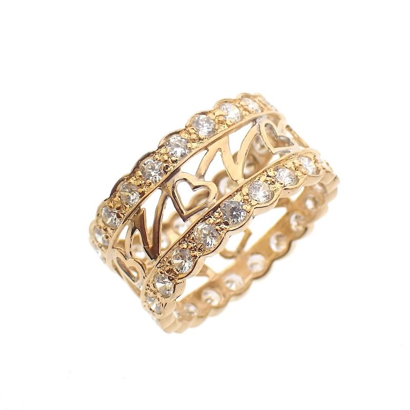 Image 1 of 21 carat gold wide ring set with zirconia