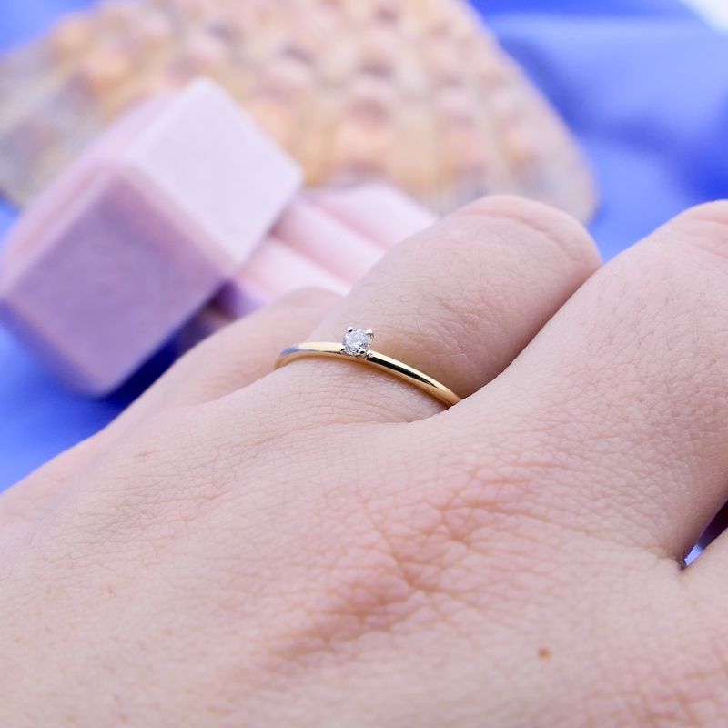 Image 4 of Gold solitaire ring with diamond | 0.04 ct.