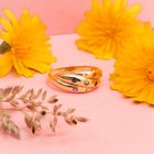 Image 2 of Gold ring with a mix of gemstones | diamond 0.01 ct.