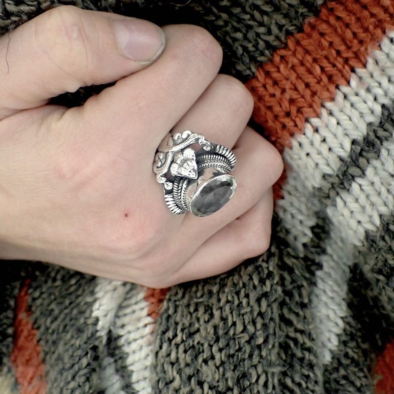 Image 7 of Silver floral fantasy ring with glass