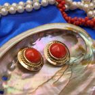 Image 2 of Gold ear clips with red coral.