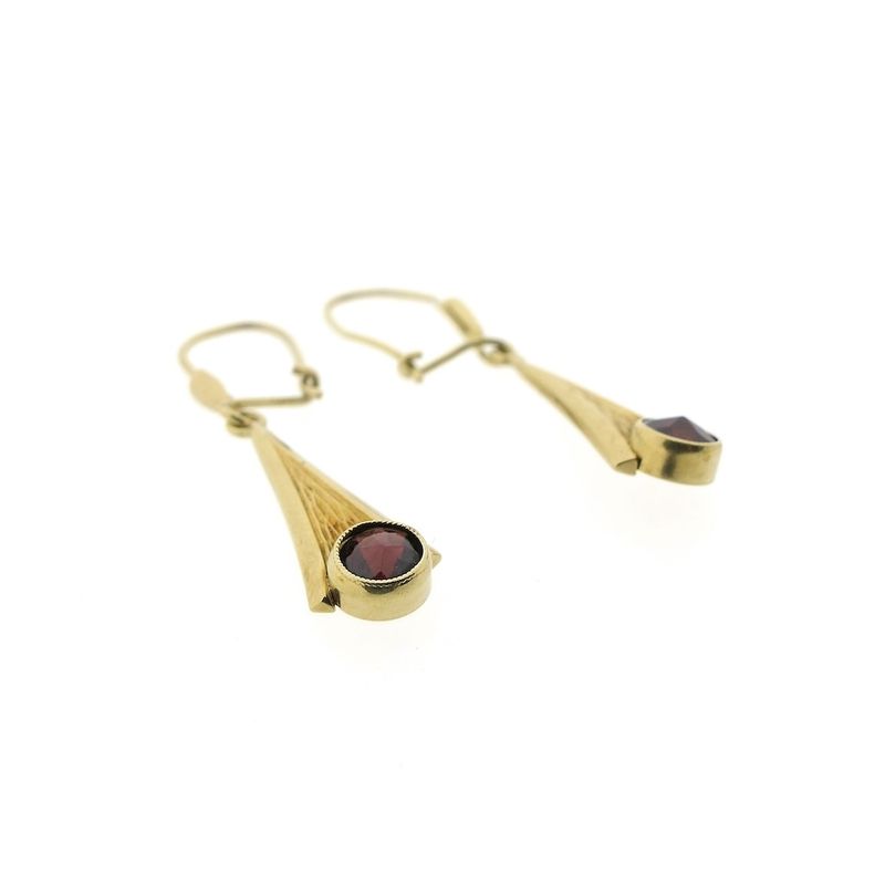 Image 4 of Vintage gold earrings with dark red stone