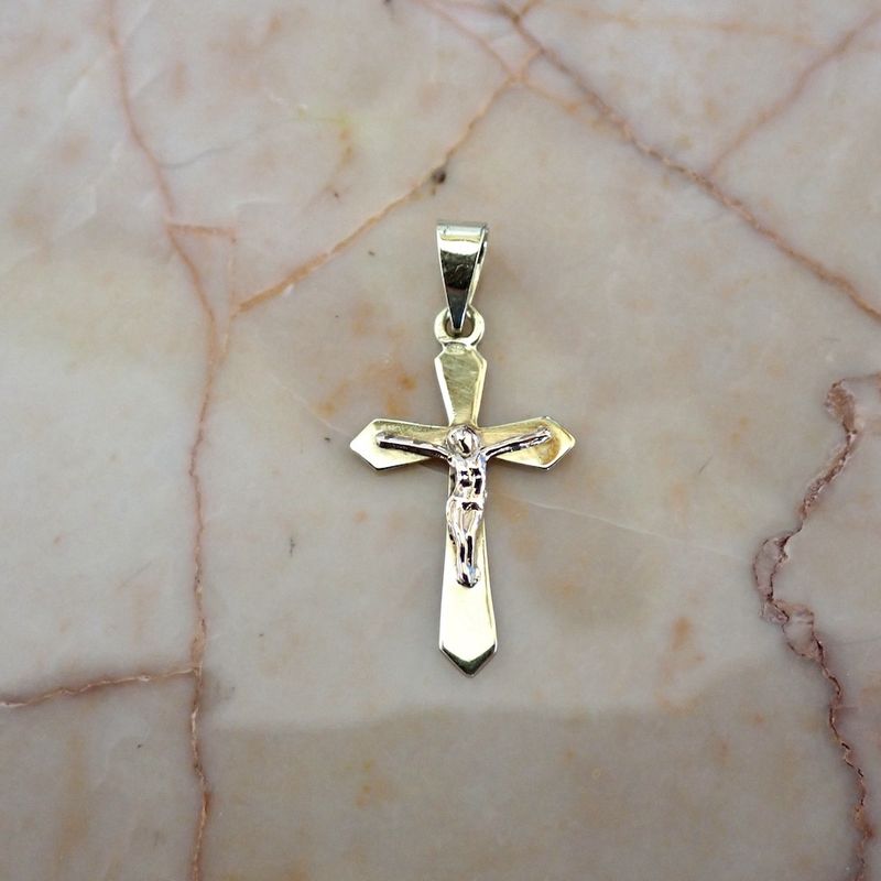 Image 3 of Two-tone gold pendant of a cross with corpus