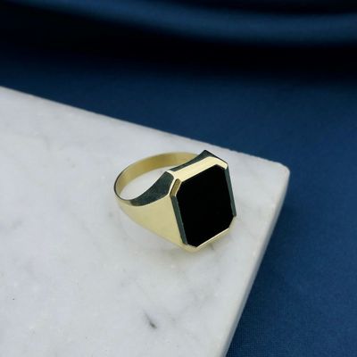Image 2 of Gold signet ring with onyx.
