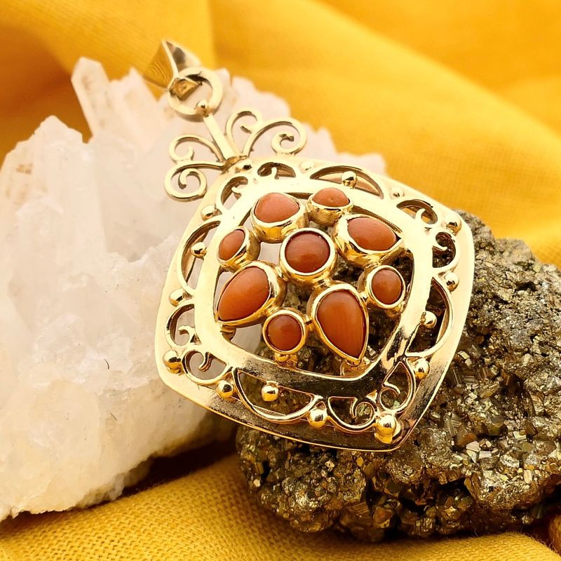 Image 2 of Gold Pendant with Coral