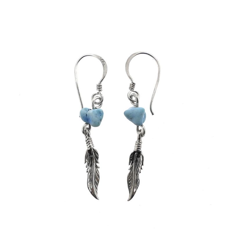 Image 7 of Silver feather earrings with turquoise
