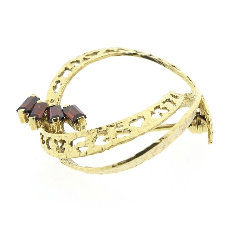 Image 4 of Vintage gold round fantasy brooch with red stones