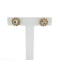 Gold floral stud earrings with diamond; 0.20 ct. | Vintage