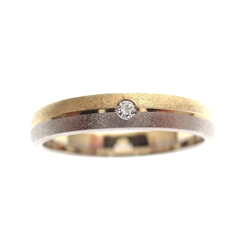 Image 2 of Matted bicolor gold ring with 0.02 ct diamond.