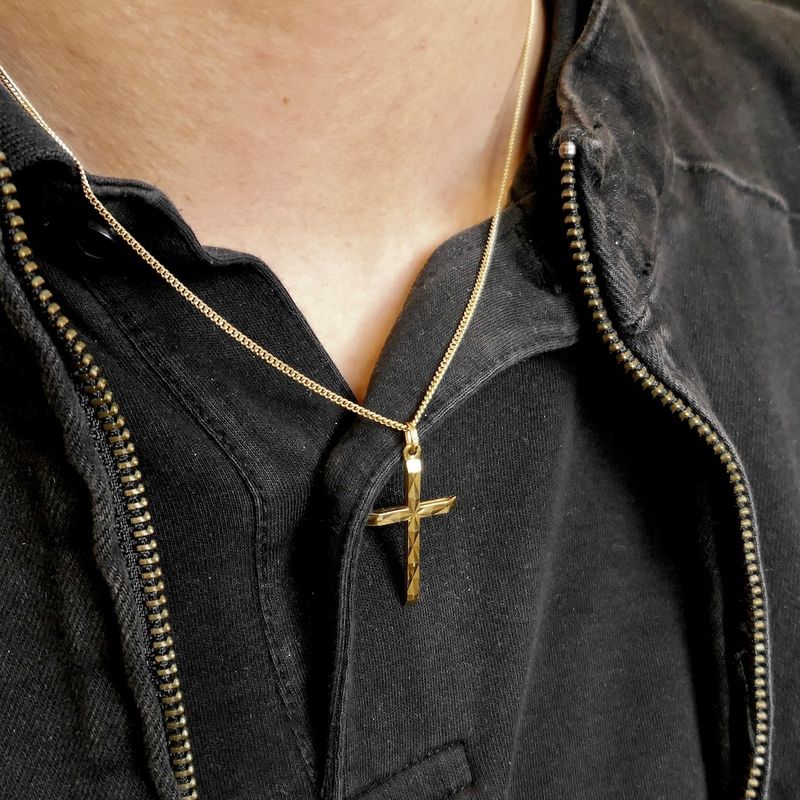 Image 3 of Gold pendant of a cross with facets