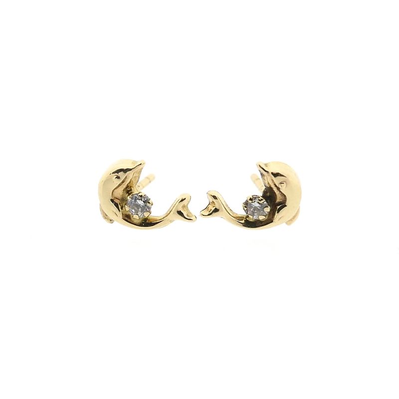 Image 7 of Gold Dolphin Earrings with Zirconia