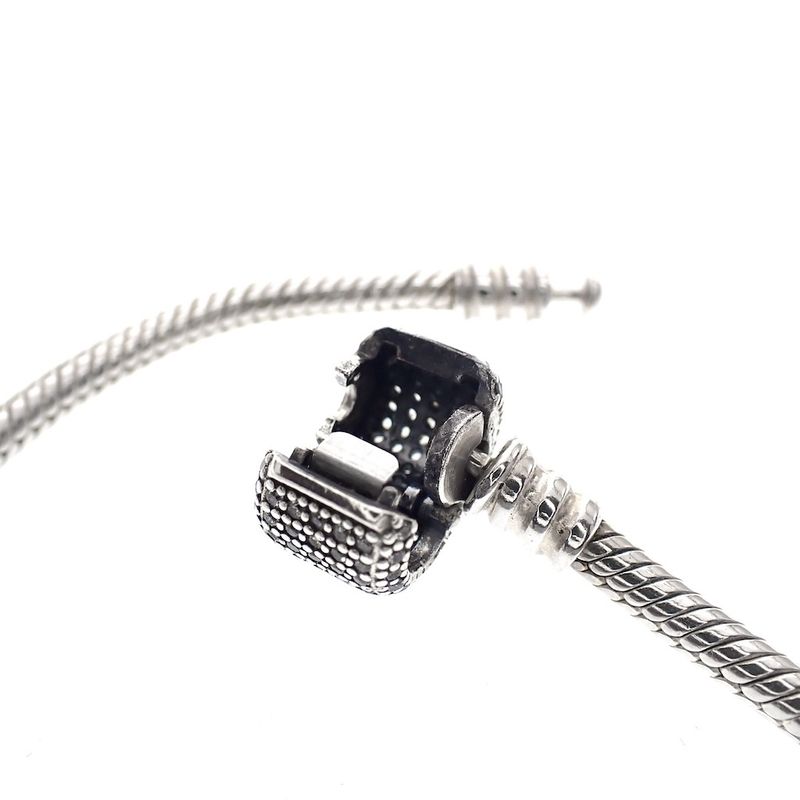 Image 5 of Pandora bracelet; Silver; Sparkling snake chain with pavé clasp | 19 cm