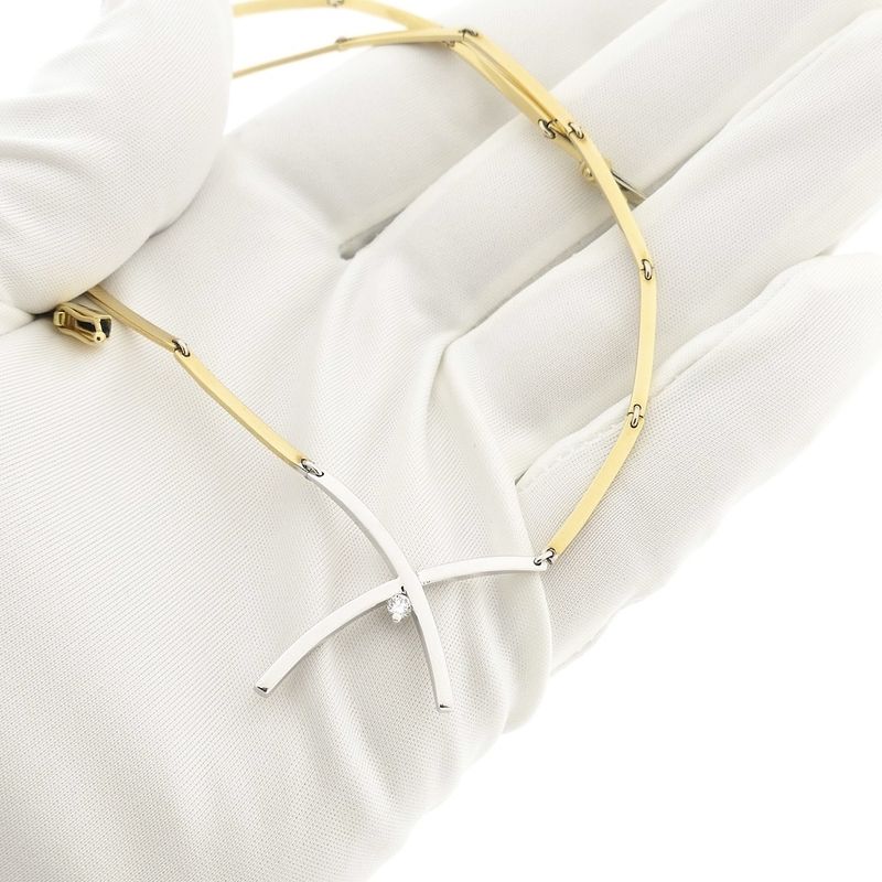 Image 12 of Two-tone gold bar necklace with a fixed pendant and diamond