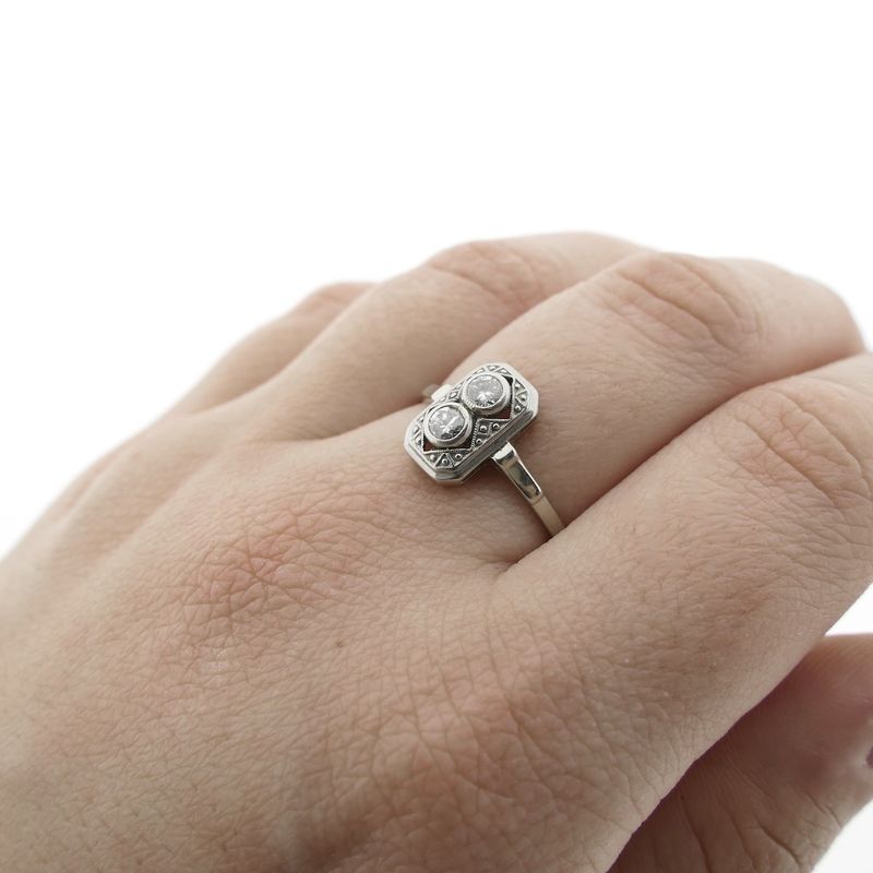 Image 8 of 18-karat white gold art deco ring with diamonds | 0.22 ct.