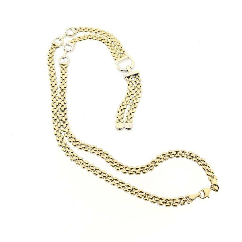 Image 10 of Bicolor gold Bismarck link necklace with fixed pendant