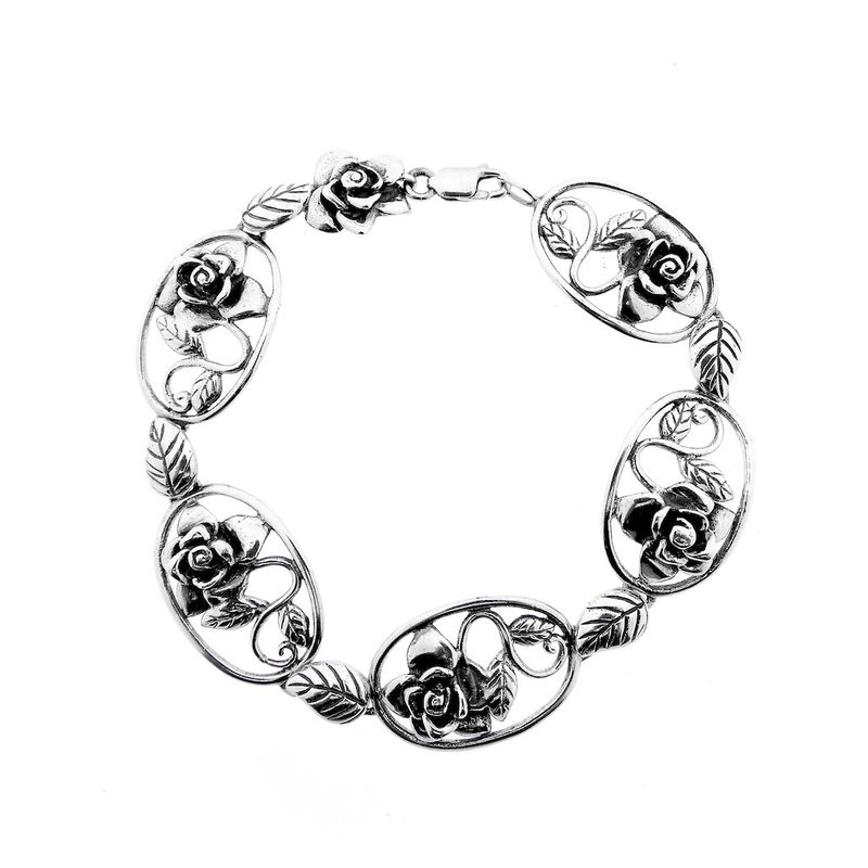 Image 3 of Antique silver bracelet with floral design; Art Nouveau | 22.5 cm