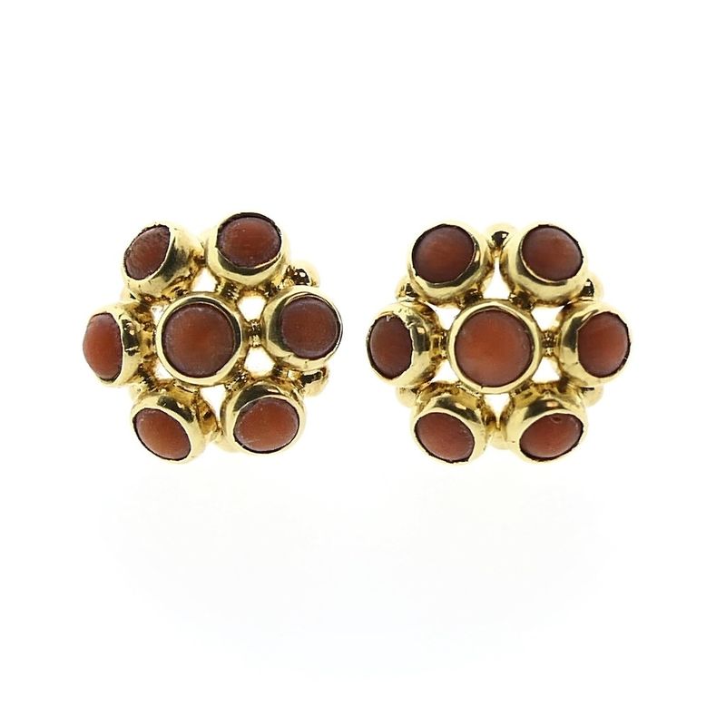 Image 7 of Gold stud earrings with red coral