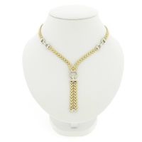 Bicolor gold Bismarck link necklace with fixed pendant