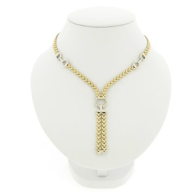 Bicolor gold Bismarck link necklace with fixed pendant Image 1 of Bicolor gold Bismarck link necklace with fixed pendant