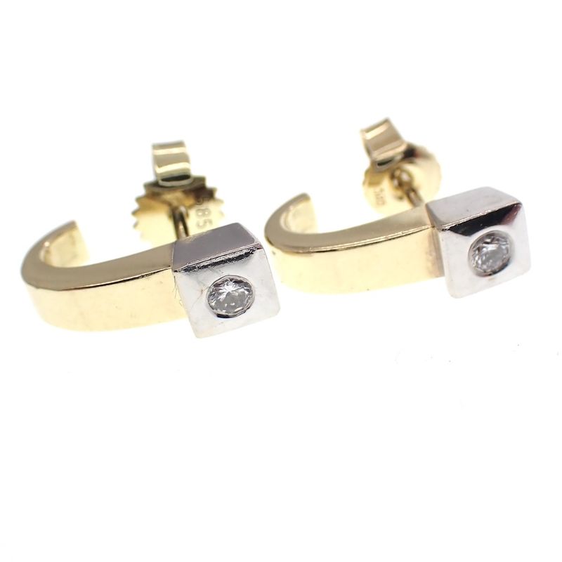 Image 3 of Bicolor gold fantasy stud earrings with diamonds | 0.08 ct.