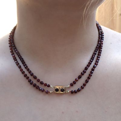 Antique glass bead necklace with gold clasp Image 2 of Antique glass bead necklace with gold clasp