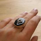Image 6 of Antique Victorian gold and silver ring with onyx and diamond 0.04 ct.