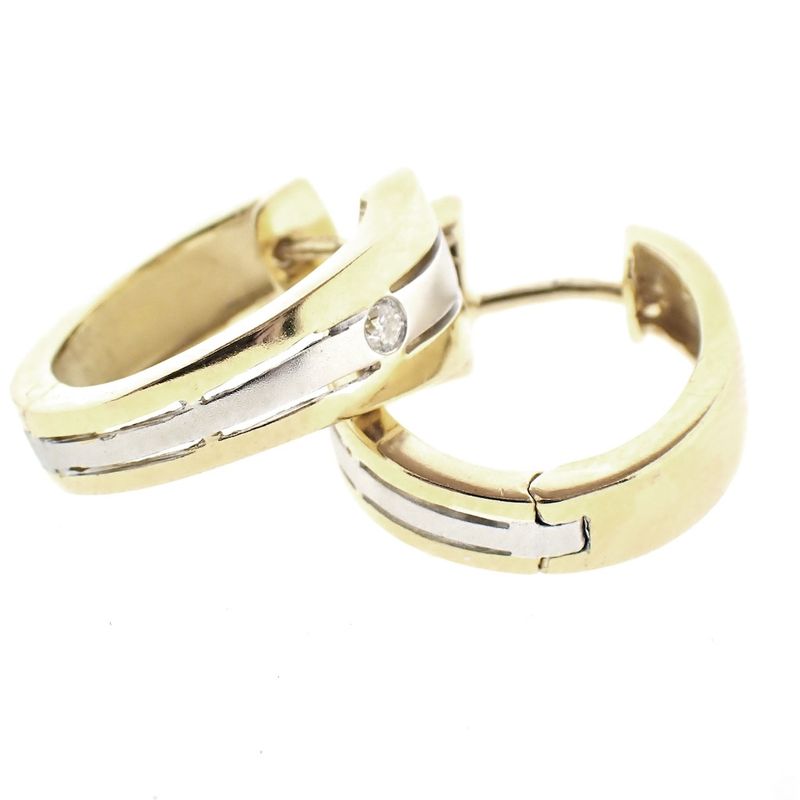 Image 4 of Two-tone gold earrings with diamonds | Ø 17 mm