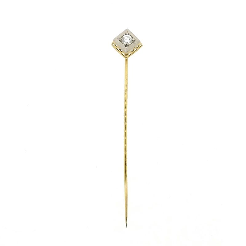 Image 3 of Two-tone lapel pin, tie pin with diamond | 0.16 ct.