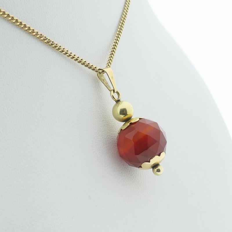 Image 5 of Vintage gold ball pendant with carnelian