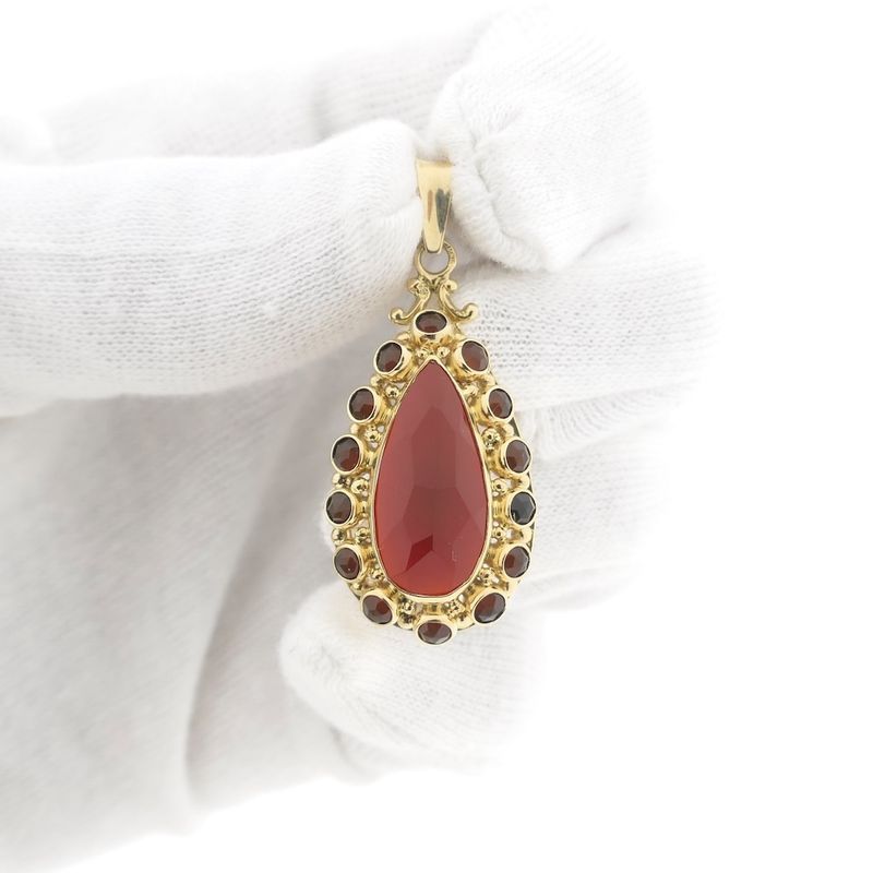 Image 9 of Vintage gold entourage pendant with carnelian