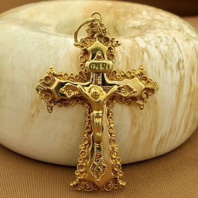 Image 2 of Gold antique pendant of a cross with corpus | INRI