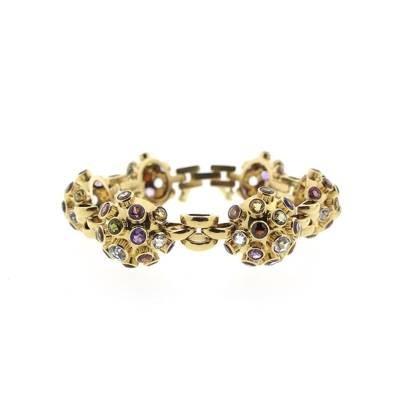 Image 1 of 18K gold Sputnik bracelet with colored stones | 17 cm