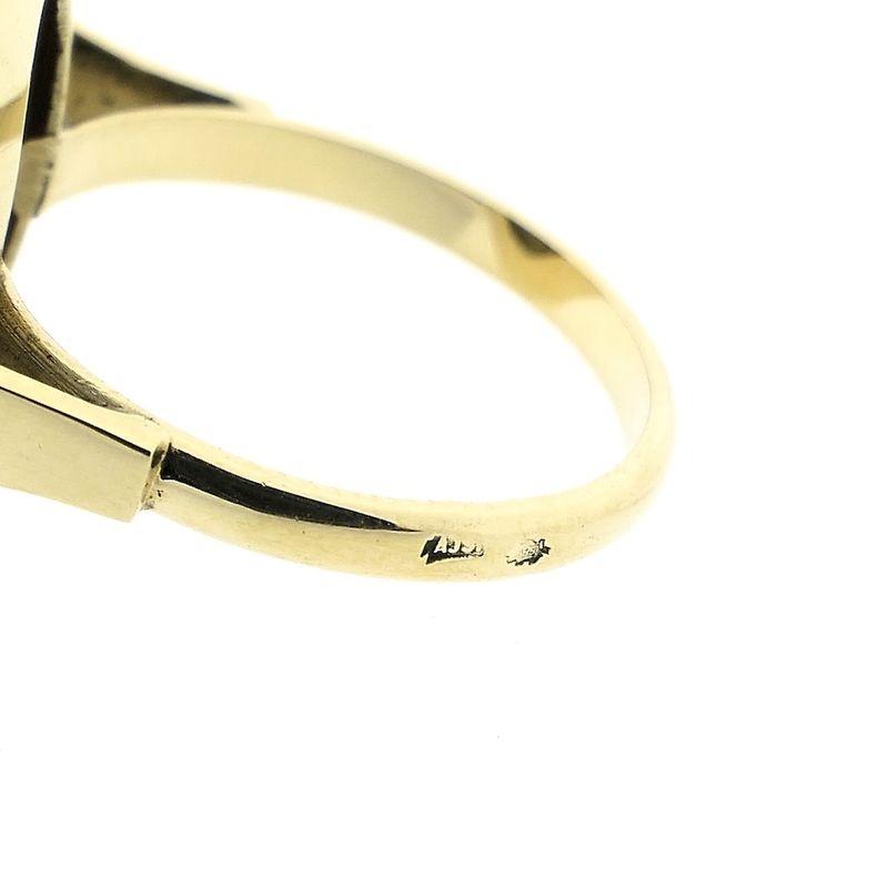 Image 5 of Gold and silver ring with blood coral, mother of pearl and diamond; 0.02 ct.