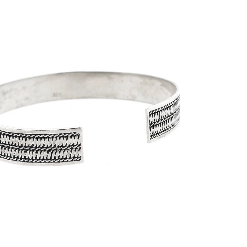 Image 5 of Silver Slave Bracelet with Rope Pattern; Size M