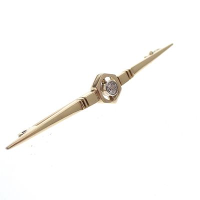 Image 2 of Gold brooch with diamond; 0.10 ct.