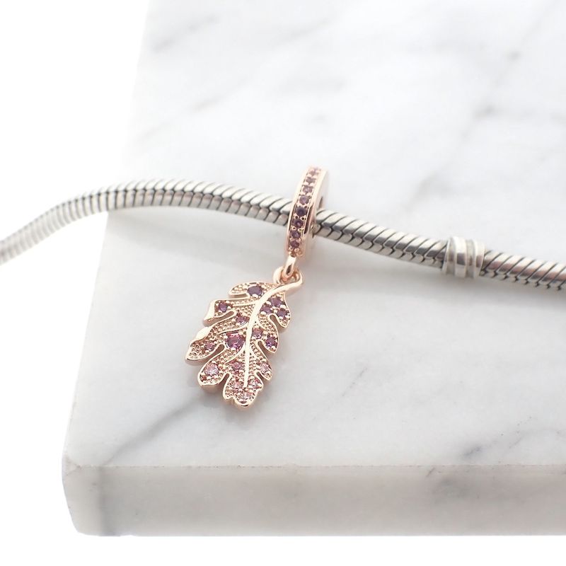 Image 2 of Pandora Moments dangle charm; Rose gold plated; Oak Leaf