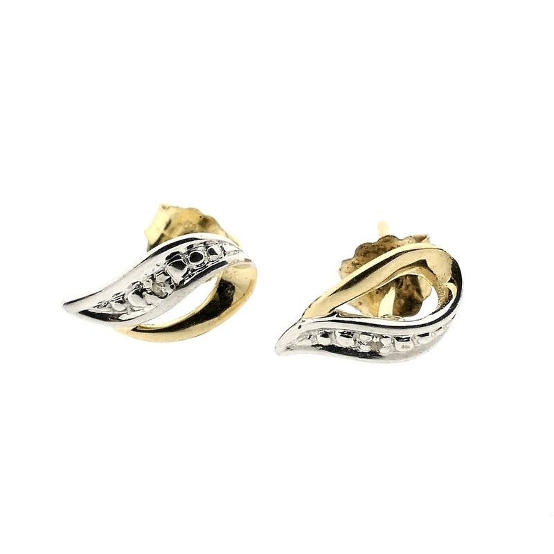 Image 3 of Bicolor gold stud earrings with diamonds
