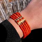 Image 2 of Antique red coral beaded bracelet with gold clasp.