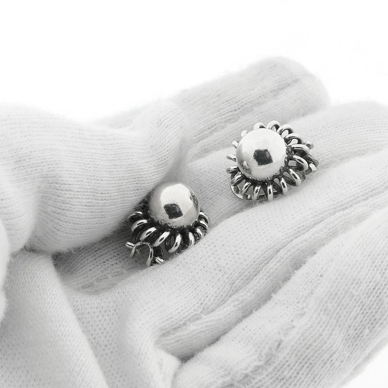 Image 7 of Silver domed earrings; Fantasy design