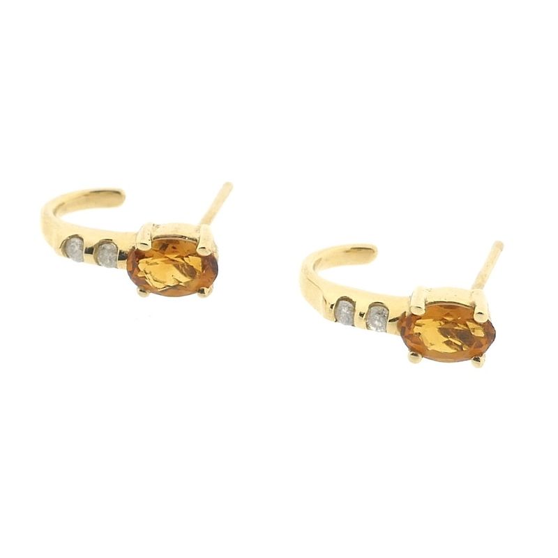 Image 7 of Gold stud earrings with citrine and diamonds; 0.08 ct.