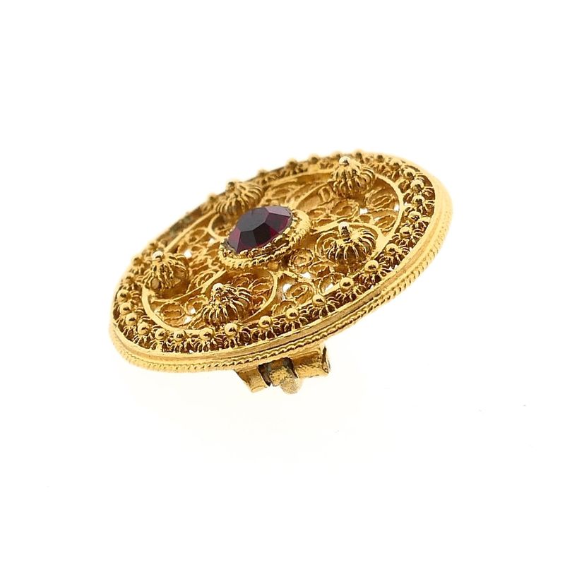 Image 7 of Filigree Brooch with Red Zirconia; 20 Karat