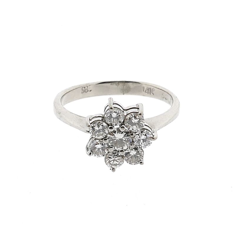 Image 3 of 14K White Gold Flower Ring with Diamond; Size 17.5